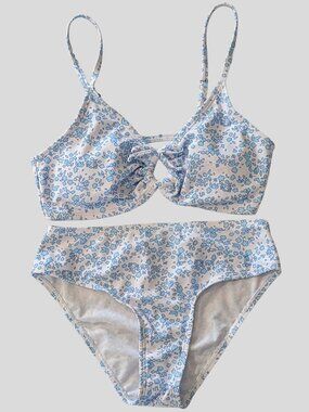 Girls Blue White Floral Bikini Set Size 11Y Beach Vacation